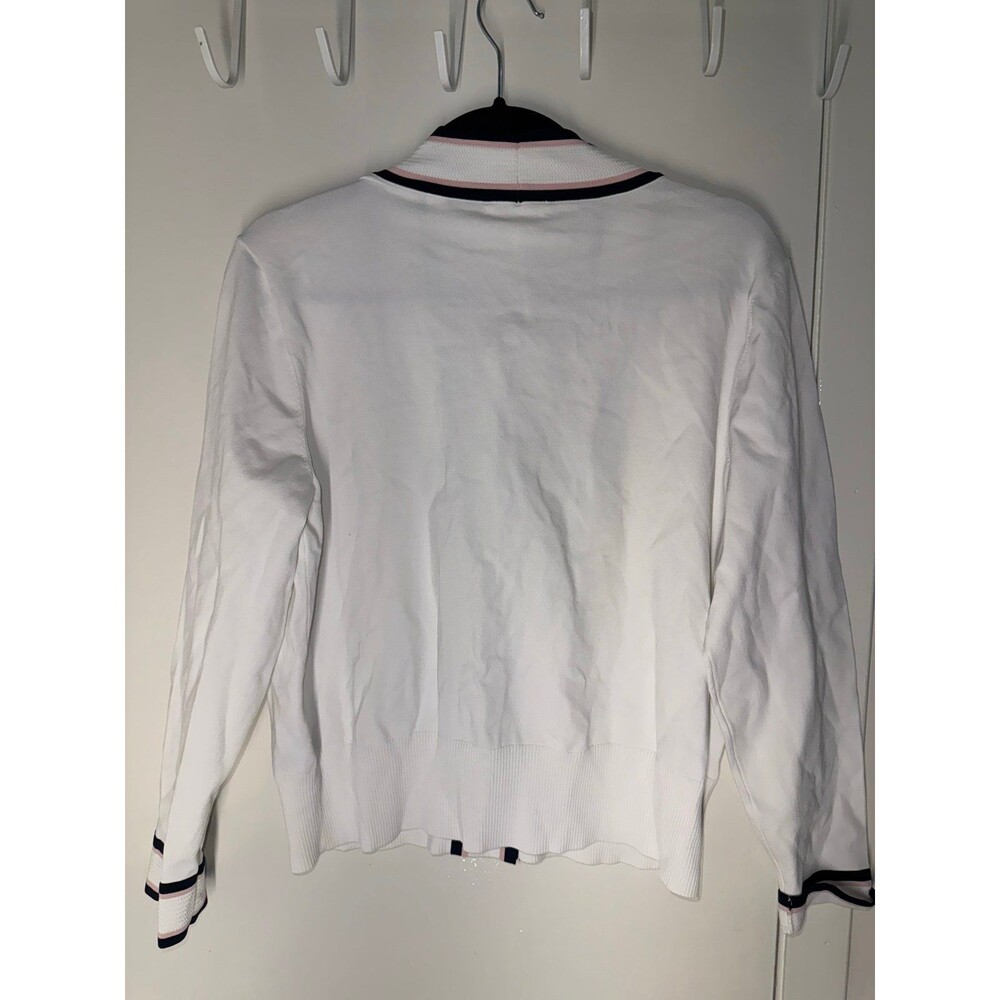 TED BAKER White Navy Pink V-Neck Boyfriend Button-Up Sweater size 4 - Picture 5 of 6